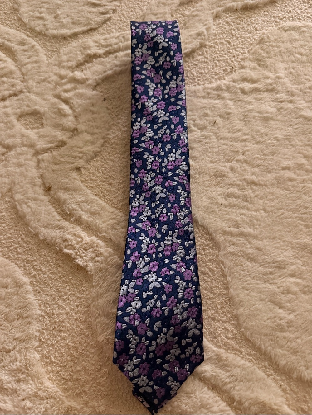 100% Silk Floral Tie - Purple & Silver